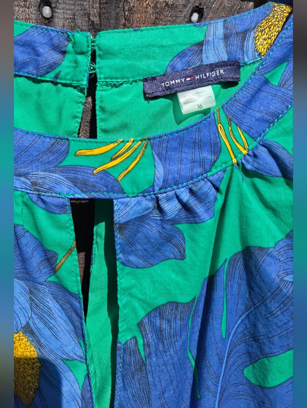 Tommy Hilfiger Green Blue Floral Tiered Lined Cotton Dress Women New Unworn
